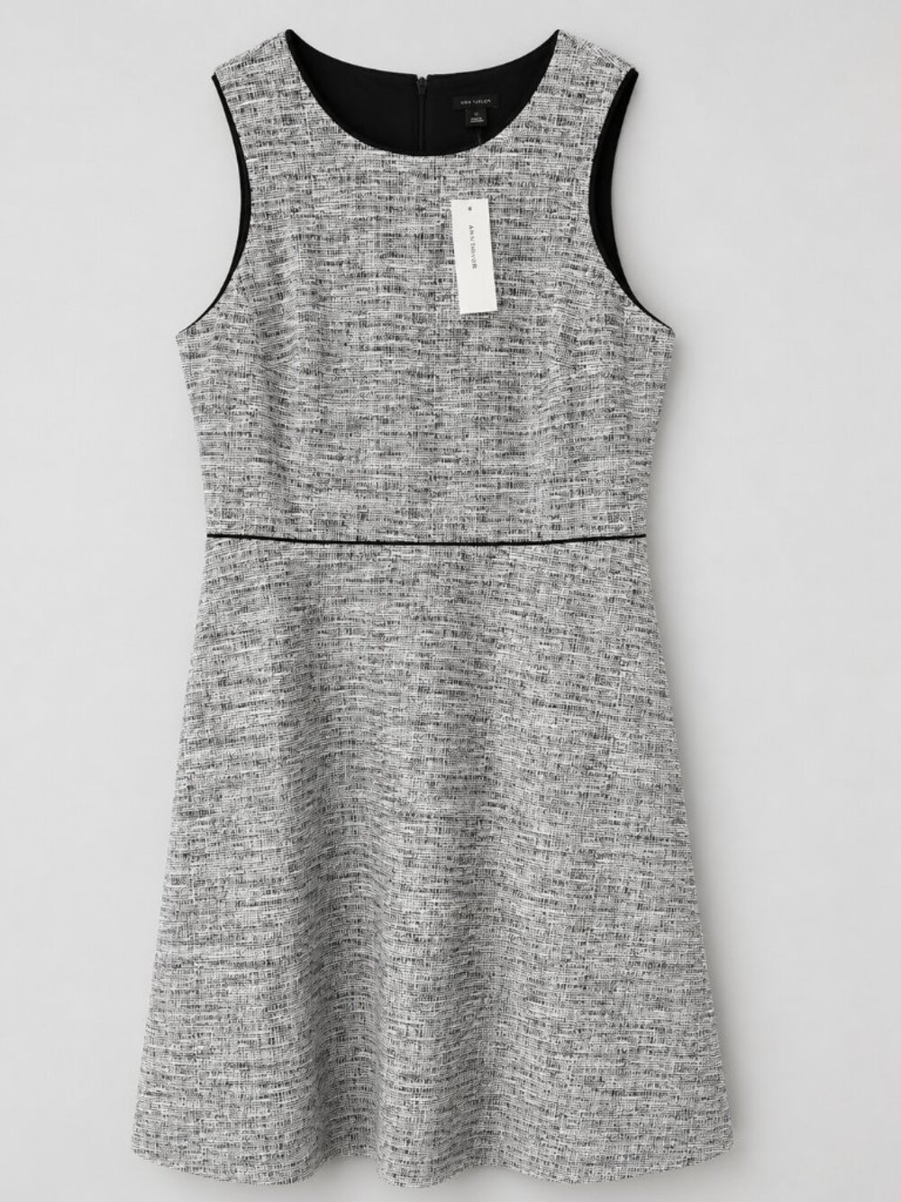 NWT Ann Taylor Black White Tweed Fit & Flare Dress Size 10